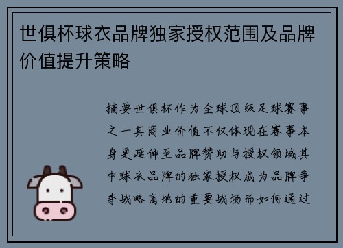 世俱杯球衣品牌独家授权范围及品牌价值提升策略